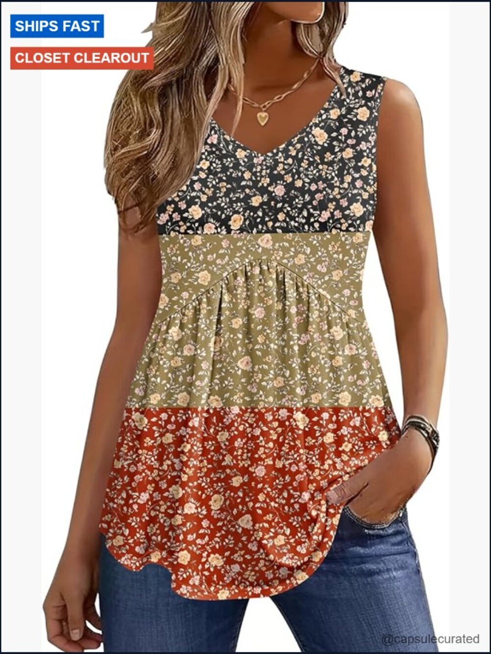 Flowy Peplum V Neck Sleeveless Tank Top for Women Summer Casual Beach